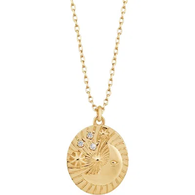 Spero London Moon Embossed Silhouette Sterling Silver Medal Necklace In White