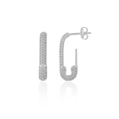 Spero London Pave Stud Safety Pin Earring Jewelled Sterling Silver