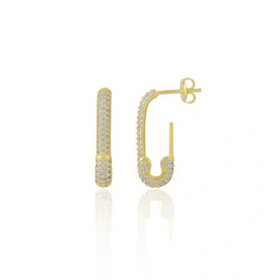 Spero London Pave Stud Safety Pin Earring Jewelled Sterling Silver In Gold