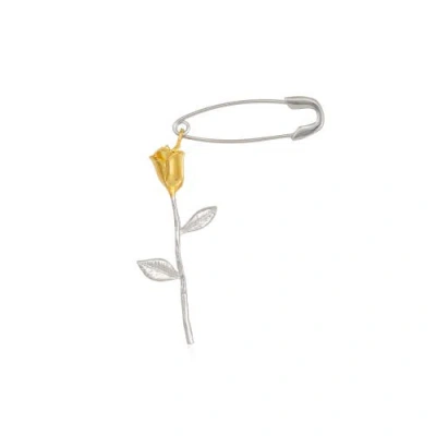 Spero London Safety Pin Gold Color Rose Sterling Silver Earring