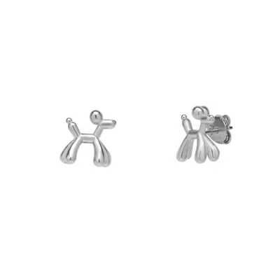 Spero London Women's Balloon Dog Poodle Stud Earring Sterling Silver - Silver