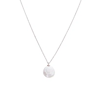 Spero London Women's Baroque Flat Pearl Coin Pendant Necklace Sterling Silver - Silver