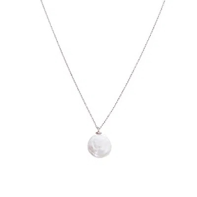 Spero London Women's Baroque Flat Pearl Coin Pendant Necklace Sterling Silver - Silver In Gray