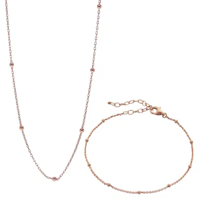 Spero London Women's Bead Chain Sterling Silver Satellite Necklace & Bracelet Set - Rose Gold