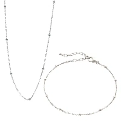 Spero London Women's Bead Chain Sterling Silver Satellite Necklace & Bracelet Set - Silver In Metallic