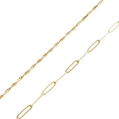 Spero London Women's Bead Chain Twisted & Large Rectangular Chain Sterling Silver Bracelet Set - Gold