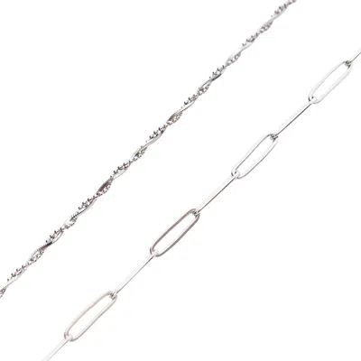 Spero London Women's Bead Chain Twisted & Large Rectangular Chain Sterling Silver Bracelet Set - Silver