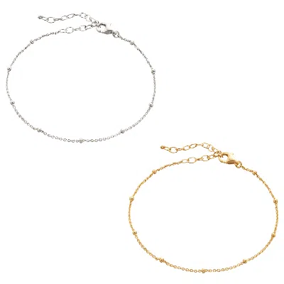 Spero London Women's Bead Curb Chain Sterling Silver Adjustable Satellite Bracelet - Multi Pack - Multicolour In Gray