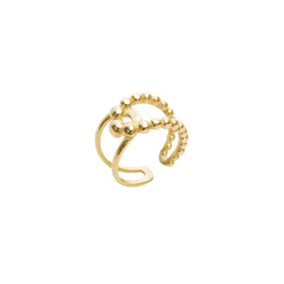 Spero London Women's Beaded Intercepting Circle Sterling Silver Adjustable Ring - Gold