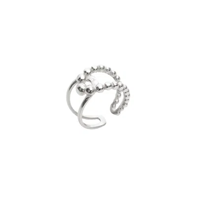Spero London Women's Beaded Intercepting Circle Sterling Silver Adjustable Ring - Silver