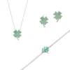 Spero London Women's Best Of Luck Four Leaves Clover Sterling Silver Bracelet Necklace & Stud Earring Set - Silve In Green