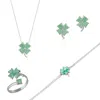 Spero London Women's Best Of Luck Four Leaves Clover Sterling Silver Bracelet Necklace Ring & Stud Earring Full S In Green
