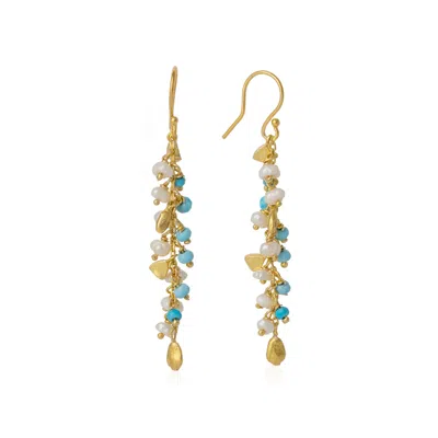 Spero London Women's Blue / Gold Multiple Baroque Pearl Drop Sterling Silver Earring Natural Turquoise