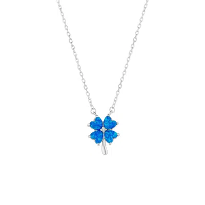 Spero London Women's Blue Opal Four Leaf Clover Sterling Silver Necklace - Silver