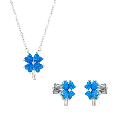 Spero London Women's Blue Opal Four Leaf Clover Sterling Silver Necklace & Earring Set - Silver