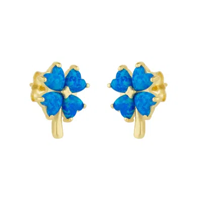 Spero London Women's Blue Opal Four Leaves Clover Sterling Silver Stud Earring - Gold