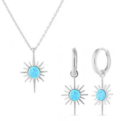 Spero London Women's Blue Opal Northernstar Drop Hoop Earring & Necklace Set In Sterling Silver - Silver