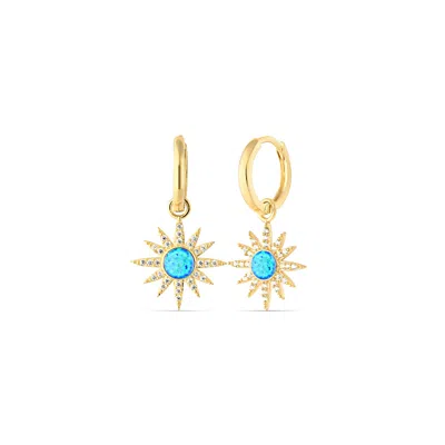 Spero London Women's Blue Opal Sun Drop Hoop Earring Sterling Silver - Gold