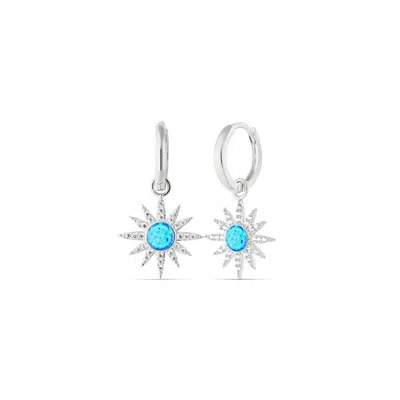 Spero London Women's Blue Opal Sun Drop Hoop Earring Sterling Silver - Silver