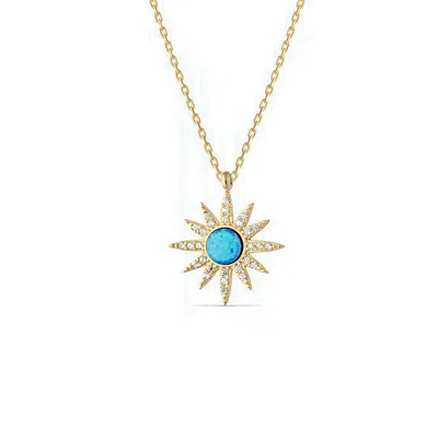 Spero London Women's Blue Opal Sun Sterling Silver Necklace - Gold