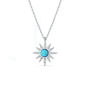 Spero London Women's Blue Opal Sun Sterling Silver Necklace - Silver