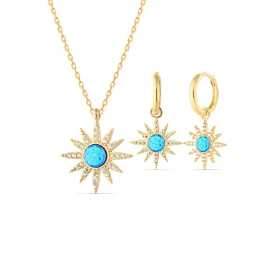 Spero London Women's Blue Opal Sun Sterling Silver Necklace & Earring Set - Gold