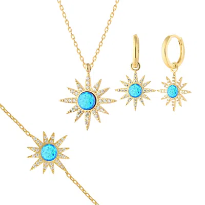 Spero London Women's Blue Opal Sun Sterling Silver Necklace Earring & Bracelet Set - Gold