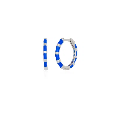 Spero London Women's Blue / Silver Enamel Navy Blue Fine Stripe Sterling Silver Hoop Earrings With Multi Color Zi