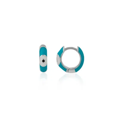 Spero London Women's Blue / Silver Turquoise Enamelled Jewelled Eye Sterling Silver Huggie Hoop Earring In Multi