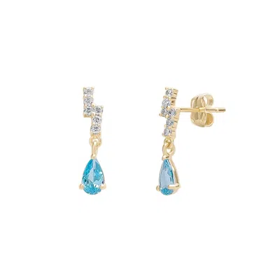Spero London Women's Blue Topaz Lightning Bolt Earrings 9ct Solid Gold