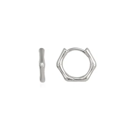 Spero London Women's Bone Shape Hexagonal Huggie Hoop Earring In Sterling Silver - Silver