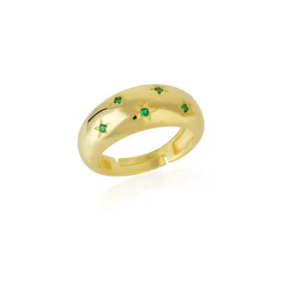 Spero London Women's Celestial Star Sterling Silver Dome Ring With Green Gemstones