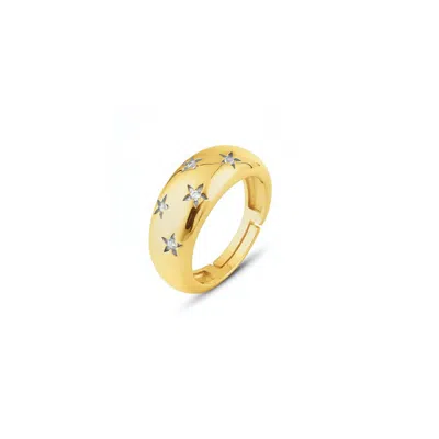 Spero London Women's Celestial Star Sterling Silver Dome Ring With White Stones