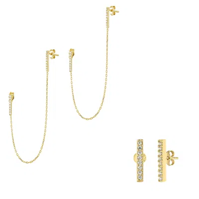 Spero London Women's Chained Bar Chain & Bar Earring Set In Sterling Silver - Gold