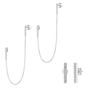 Spero London Women's Chained Bar Chain & Bar Earring Set In Sterling Silver - Pair - Silver