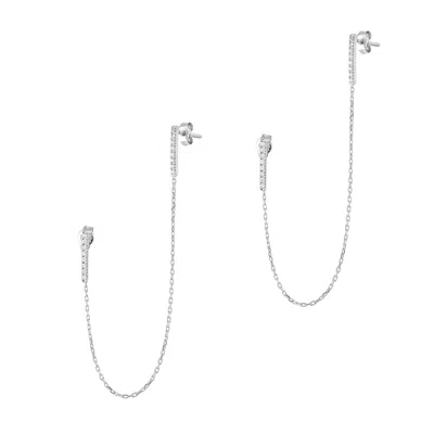 Spero London Women's Chained Bar Chain Earring Sterling Silver - Pair - Silver
