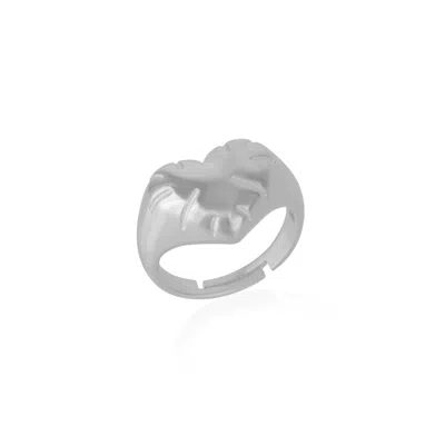 Spero London Women's Chunky Love Heart Signet Sterling Silver Ring - Silver