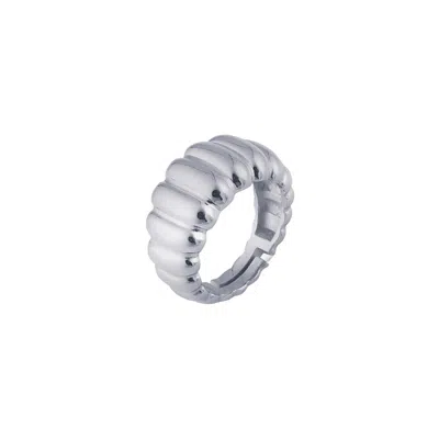 Spero London Women's Chunky Multi Dished Adjustable Statement Sterling Silver Croissant Ring - Silver