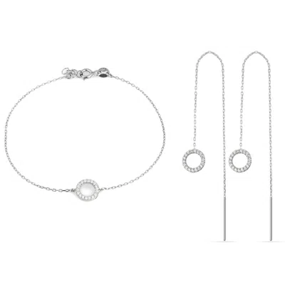 Spero London Women's Circle Bracelet & Circle Drop Earring Set In Sterling Silver