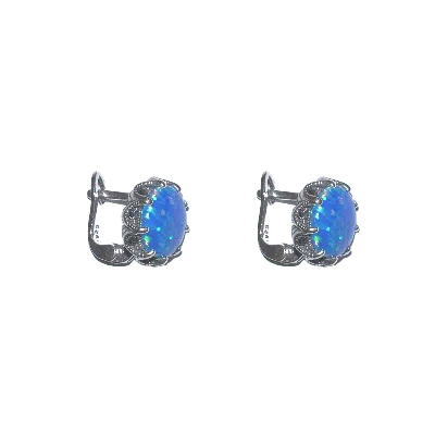 Spero London Women's Circle High Quality Blue Opal Earrings Sterling Silver - Dark Blue In Multi