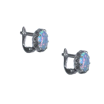 Spero London Women's Circle High Quality Opal Earrings Sterling Silver - Light Blue