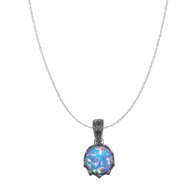 Spero London Women's Circle High Quality Opal Sterling Silver Necklace - Blue