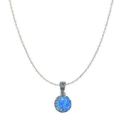 Spero London Women's Circle High Quality Opal Sterling Silver Pendant Necklace - Blue In Metallic