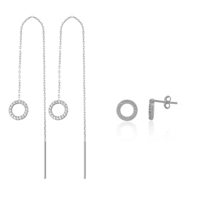 Spero London Women's Circle Round One Drop One Stud Earring Sterling Silver Set In Gray