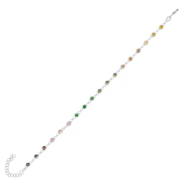 Spero London Women's Colourful Rainbow Jewelled Sterling Silver Chain Bracelet - Silver