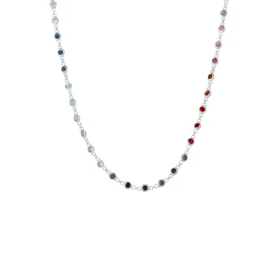 Spero London Women's Colourful Rainbow Jewelled Sterling Silver Chain Necklace - Silver