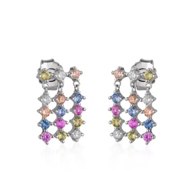 Spero London Women's Colourful Rainbow Jewelled Sterling Silver Cluster Stud Drop Earring