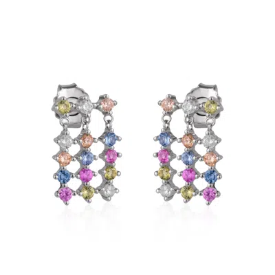 Spero London Women's Colourful Rainbow Jewelled Sterling Silver Cluster Stud Drop Earring In Gray