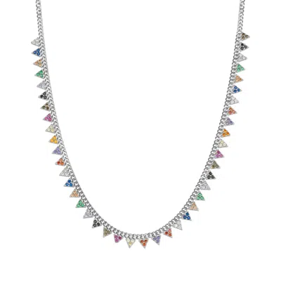 Spero London Women's Colourful Rainbow Jewelled Triangle Sterling Silver Station Necklace