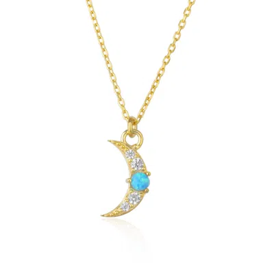 Spero London Women's Crescent New Moon Opal Sterling Silver Necklace - Blue In Gold